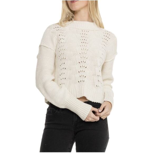 Free People Bell Song Knit Pointelle Sweater Long Sleeve  Bone White Size M NWT - Picture 2 of 13